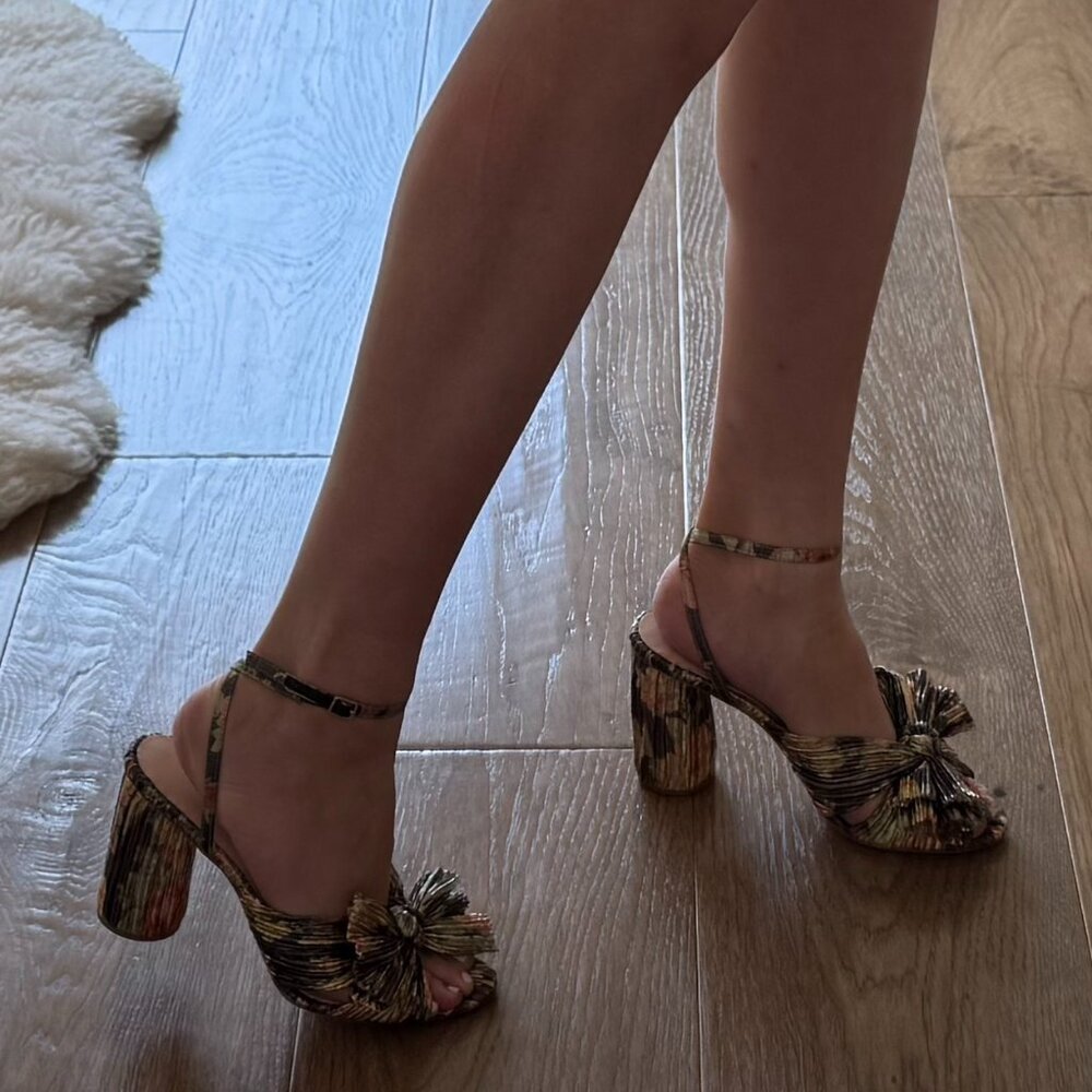 Loeffler Randall Camellia Bow Multicolor Metallic Crinkled Heels- Free shipping